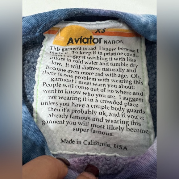 Aviator Nation Tie Dye Cropped Crewneck Sweatshirt XS Made in USA - Picture 7 of 7